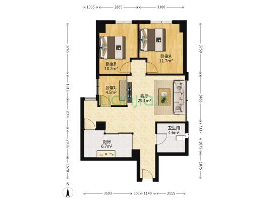 台亚大厦 3室1厅1卫 89平方
