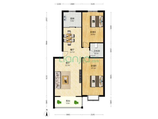 化纤厂家属楼 2室2厅1卫 106平方