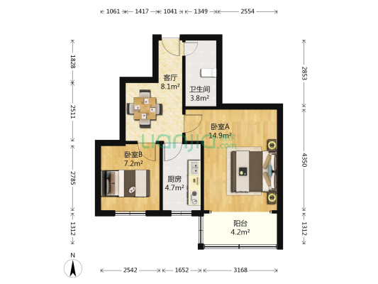 十字街110号 2室1厅1卫 51平方
