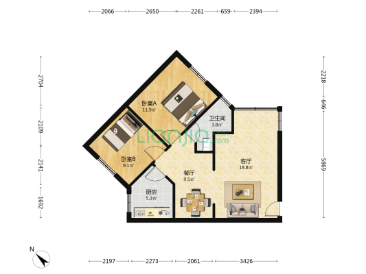 六九小区 2室2厅1卫 70平方