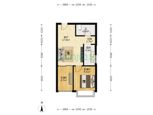 山水天 2室1厅1卫 50平方