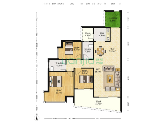 天安珑城 3室2厅2卫 120平方