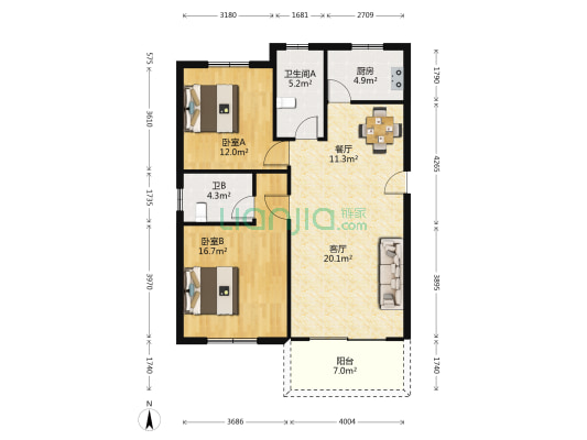 马厍花苑一期 2室2厅2卫 96平方