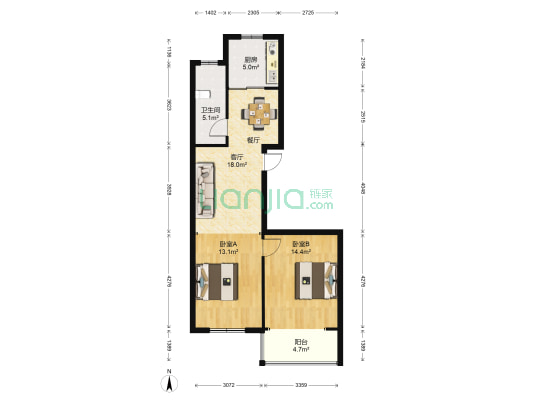 奥博家苑 2室1厅1卫 93平方