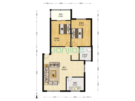 雪莲花园 2室1厅1卫 108平方