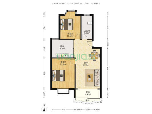 叠彩丽庭 2室1厅1卫 88平方