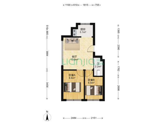 御景名都B区 2室1厅1卫 63平方
