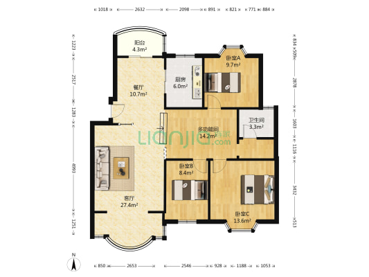 金色家园南园 4室2厅1卫 108平方