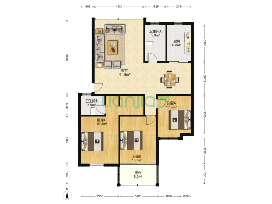 香樟花園 3室1厅2卫 123平方