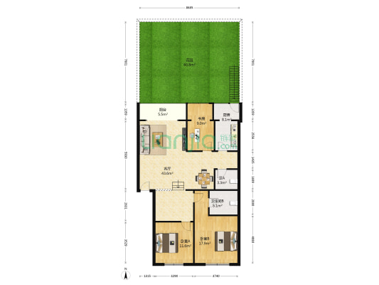 四方生态花园 3室1厅2卫 124平方