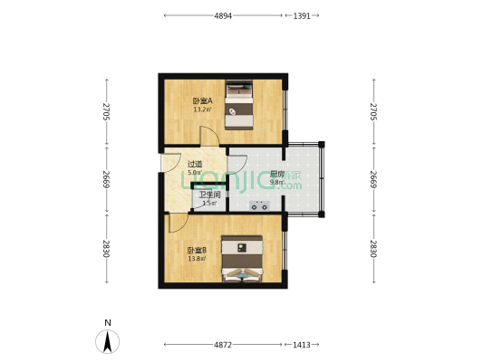 省农牧厅宿舍 2室0厅1卫 56平方