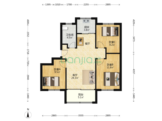 花溪美地 3室1厅1卫 95平方