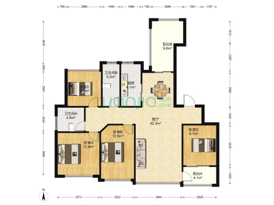 凯瑞米兰公馆 4室1厅2卫 140平方