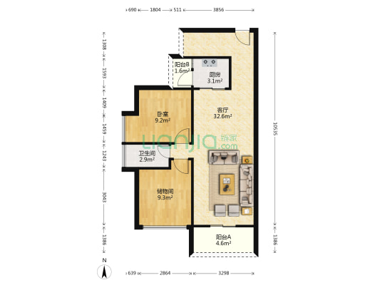 王洲湾1号 1室1厅1卫 78平方