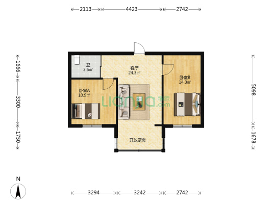 世代家园南区 2室1厅1卫 65平方
