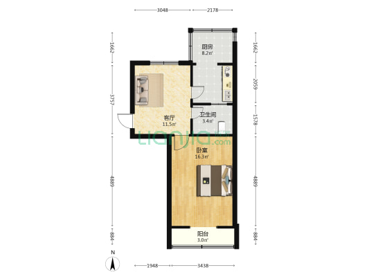 供销社北院 1室1厅1卫 50平方