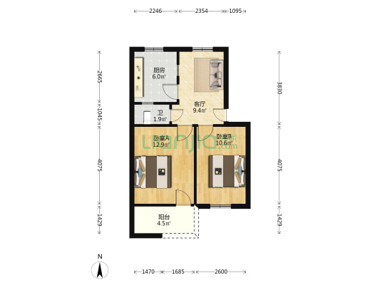 红庆里 2室1厅1卫 54平方