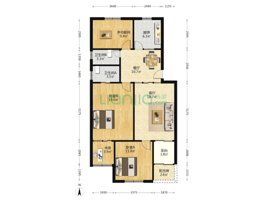 邓尉中路社区 4室2厅2卫 108平方