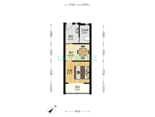 周家嘴路3350号 1室1厅1卫 31平方
