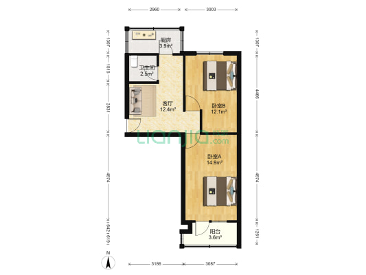花园西街 2室1厅1卫 66平方