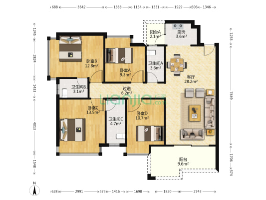 枫桦雅居 4室1厅3卫 128平方