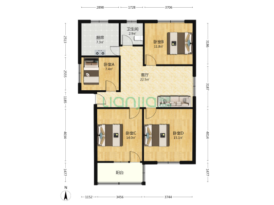 人民东路 4室1厅1卫 109平方