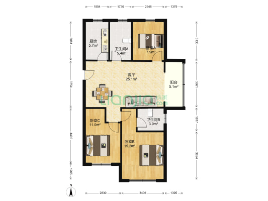 四季江南 3室1厅2卫 119平方
