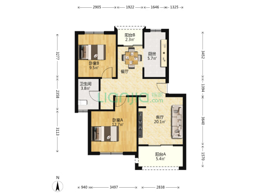 绿地长兴新苑南苑 2室2厅1卫 79平方