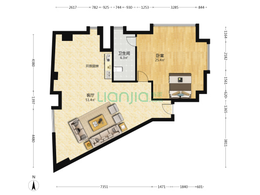 索菲亚国际中心 1室1厅1卫 125平方