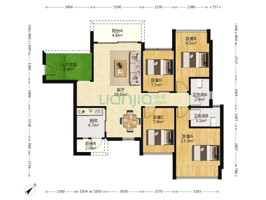 中央国墅园 4室1厅2卫 108平方
