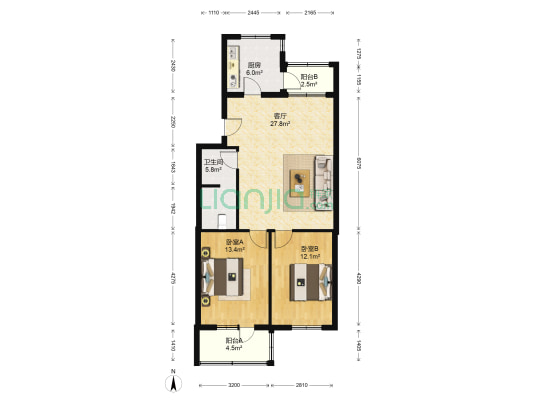 顺四条甲20号院 2室1厅1卫 93平方