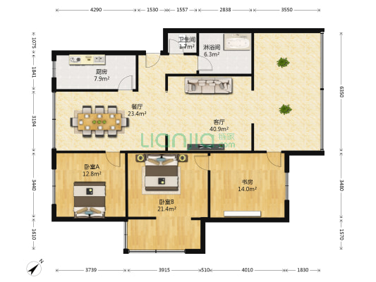 包家巷91号院 3室2厅2卫 146平方