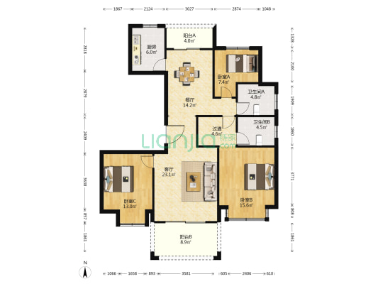 春风渡 3室2厅2卫 136平方
