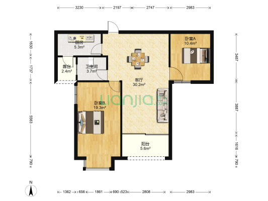 裕花园 2室1厅1卫 95平方