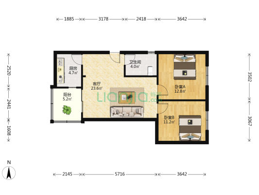 福红新苑 2室1厅1卫 77平方