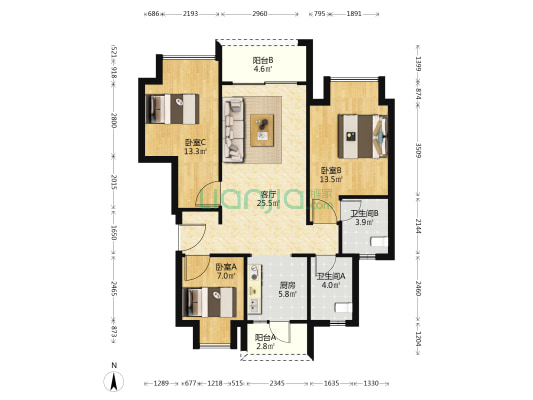 融创溪山春晓三期 3室1厅2卫 98平方