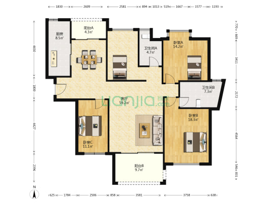 金山湖花园一区 3室1厅2卫 157平方
