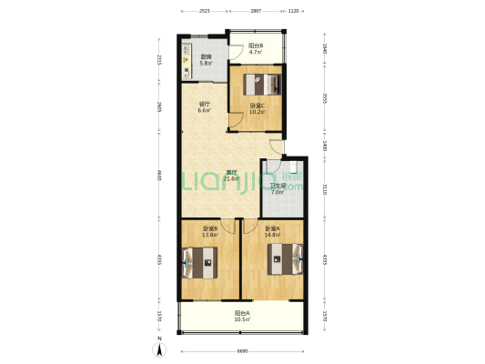 二电厂宿舍 3室2厅1卫 106平方