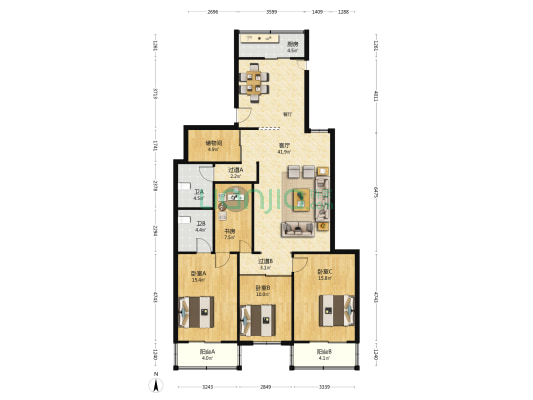 洪腾阁 4室1厅2卫 154平方