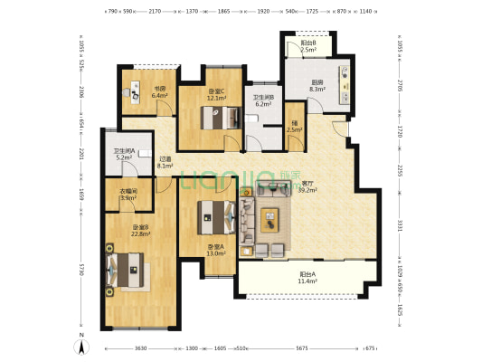 鹏润·鹿山台二期 4室1厅2卫 155平方