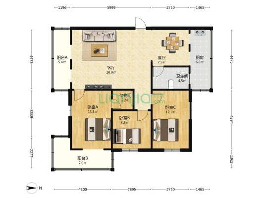 碧海路住宅 3室2厅1卫 108平方