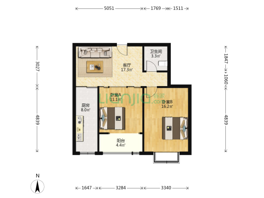 金河园 2室1厅1卫 79平方
