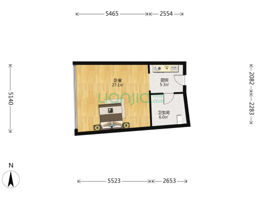 野风现代中心 1室0厅1卫 55平方