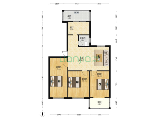 颍州南路 3室2厅1卫 108平方
