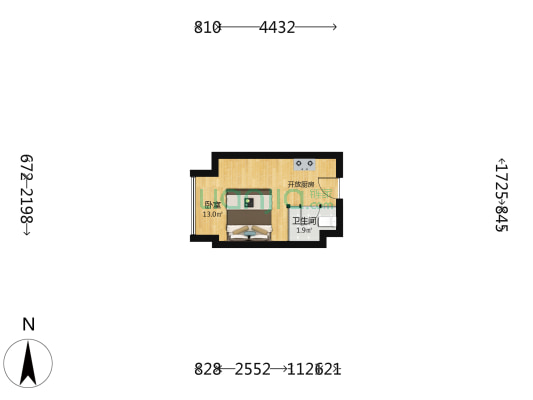 天翠广场湾流空间 1室0厅1卫 23平方