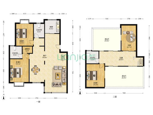 东山花苑 4室1厅3卫 177平方