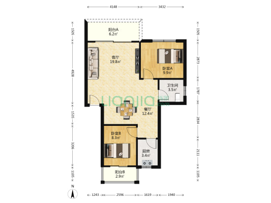 太阳城 2室2厅1卫 76平方