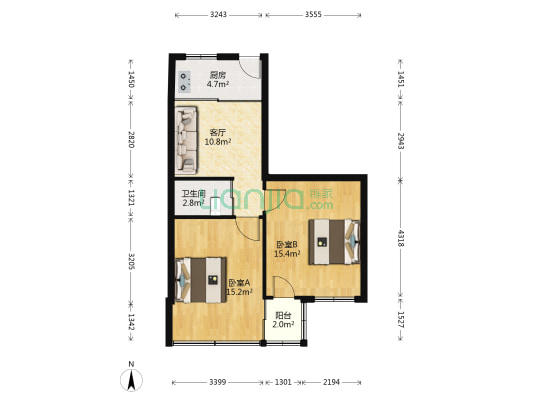 西山西路68号院 2室1厅1卫 65平方