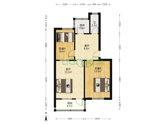 铁矿宿舍 2室2厅1卫 66平方