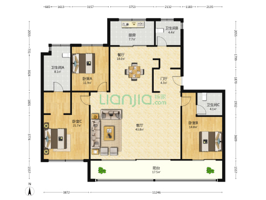 招商滨江玺 3室2厅3卫 189平方